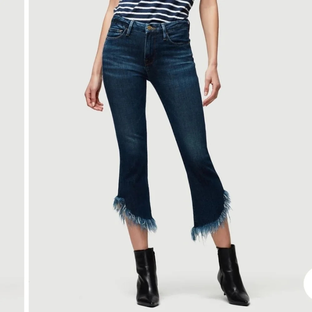 Frame Denim Dark Blue Frayed Crop Jeans
